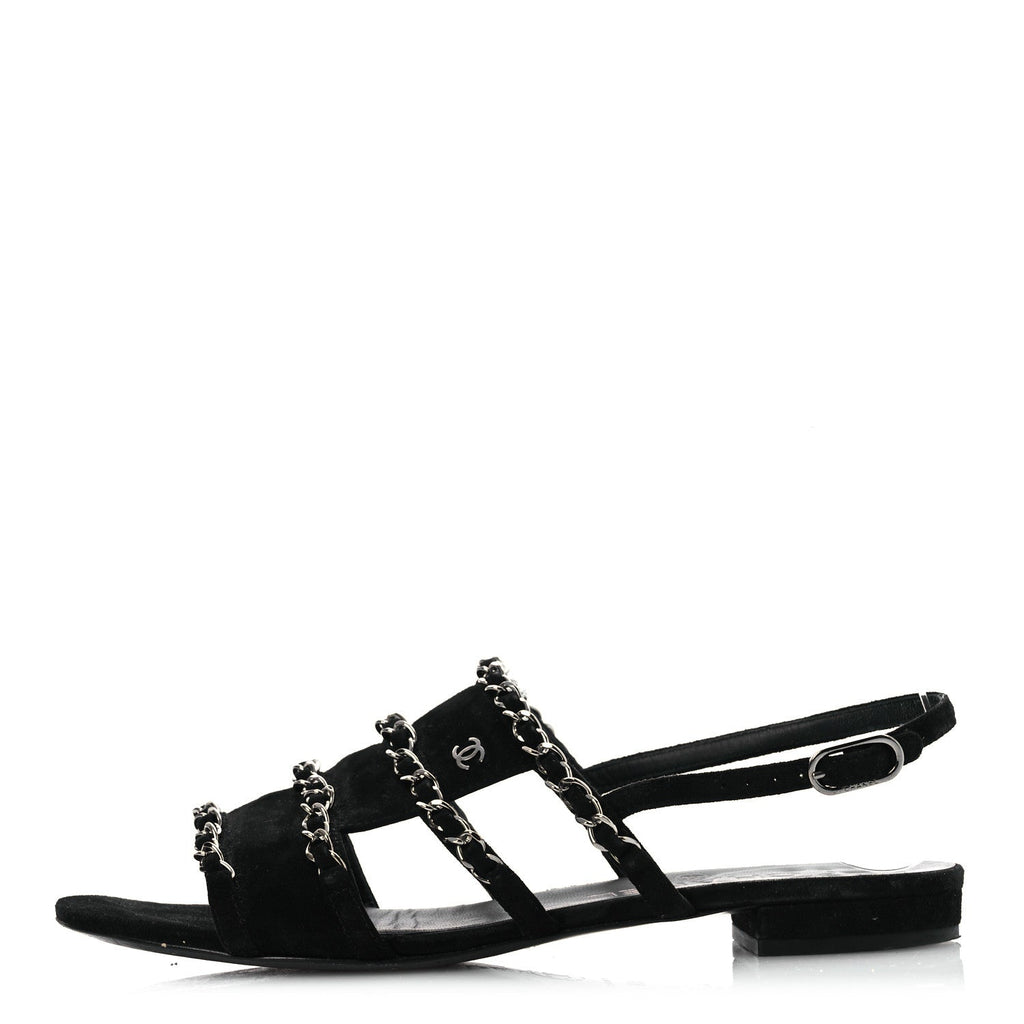 Suede Chain Flat Sandals 36.5 Black