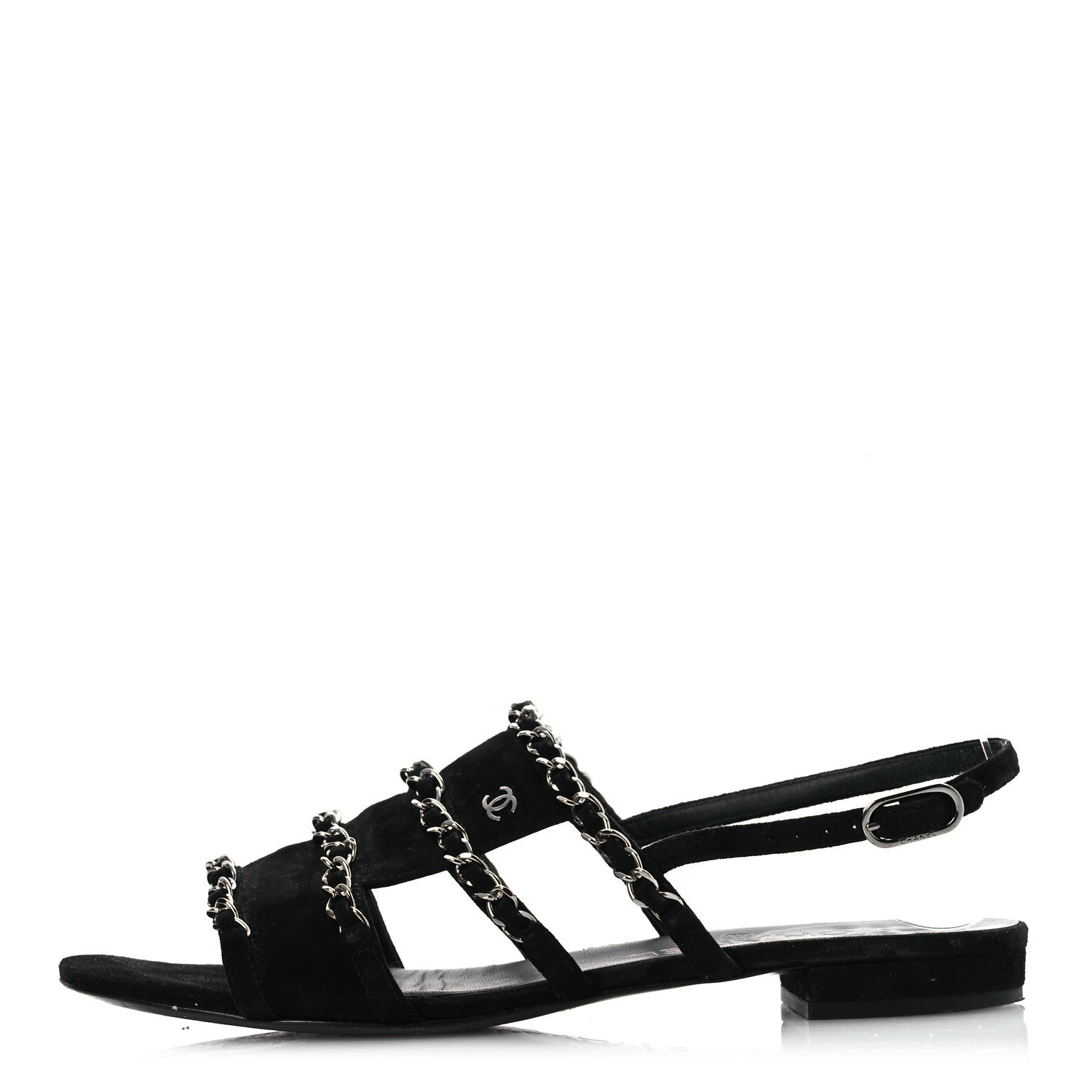 Suede Chain Flat Sandals 36.5 Black