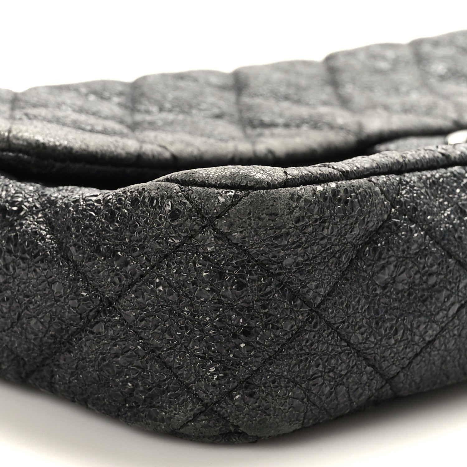 Metallic Crackled Calfskin Quilted East West Flap Navy