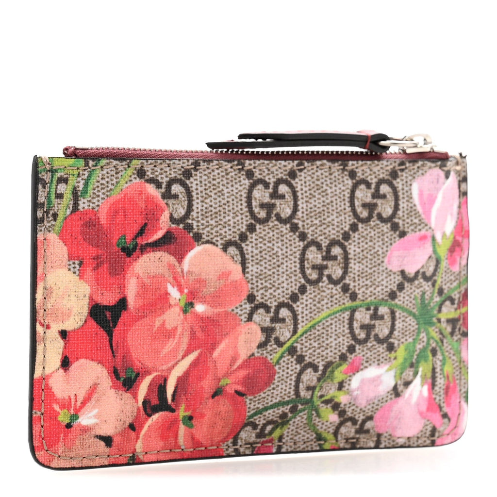 GG Supreme Monogram Blooms Key Ring Coin Case Beige Multicolor Dry Rose