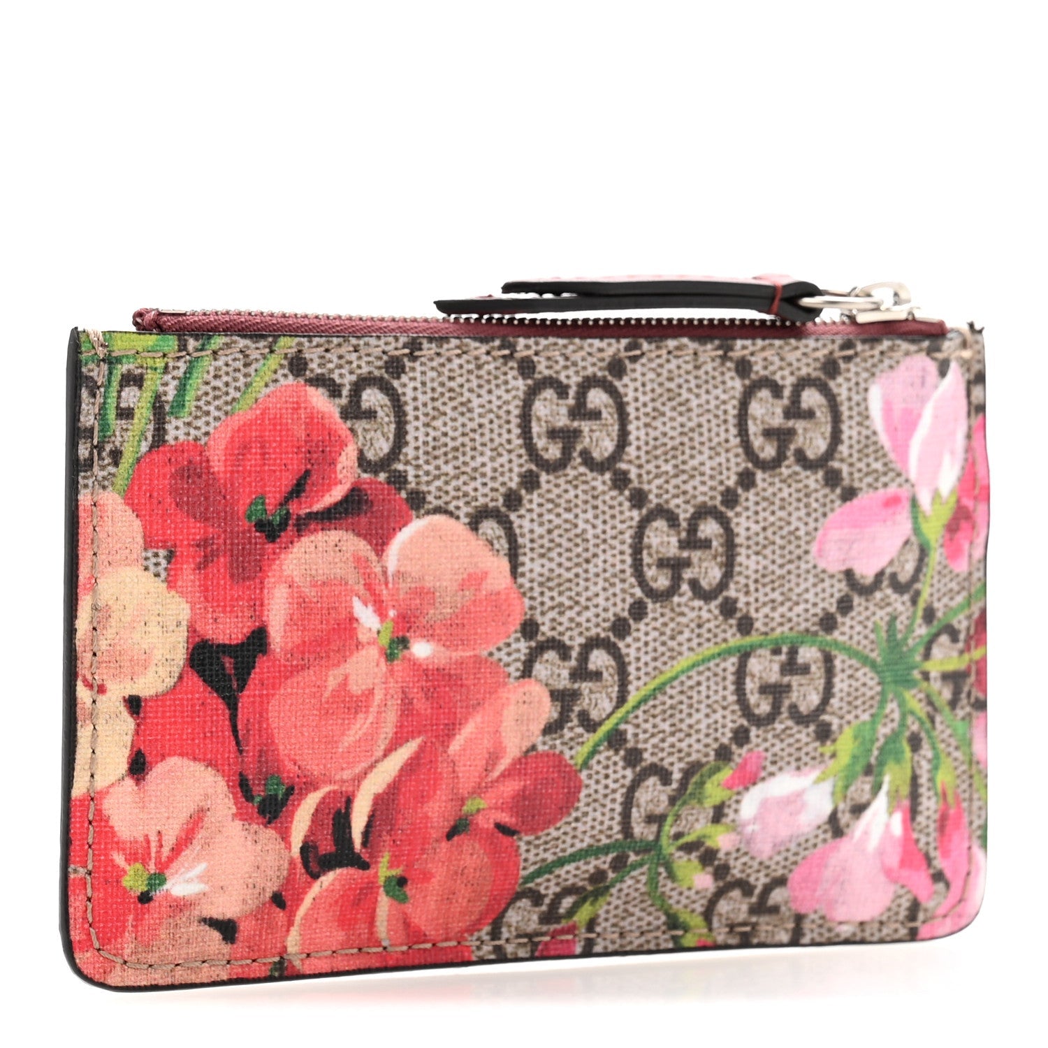 GG Supreme Monogram Blooms Key Ring Coin Case Beige Multicolor Dry Rose