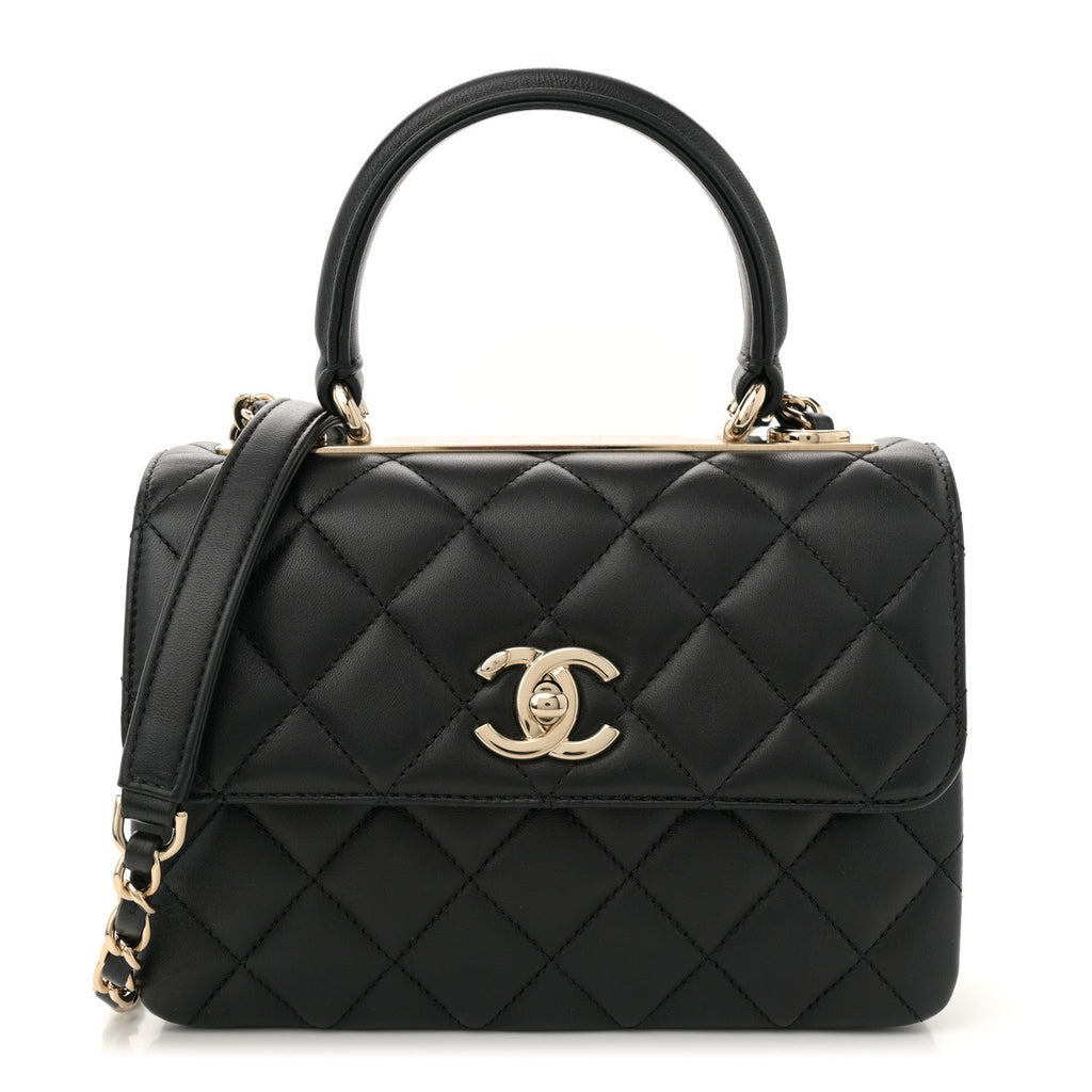 Lambskin Quilted Mini Trendy CC Dual Handle Flap Bag Black