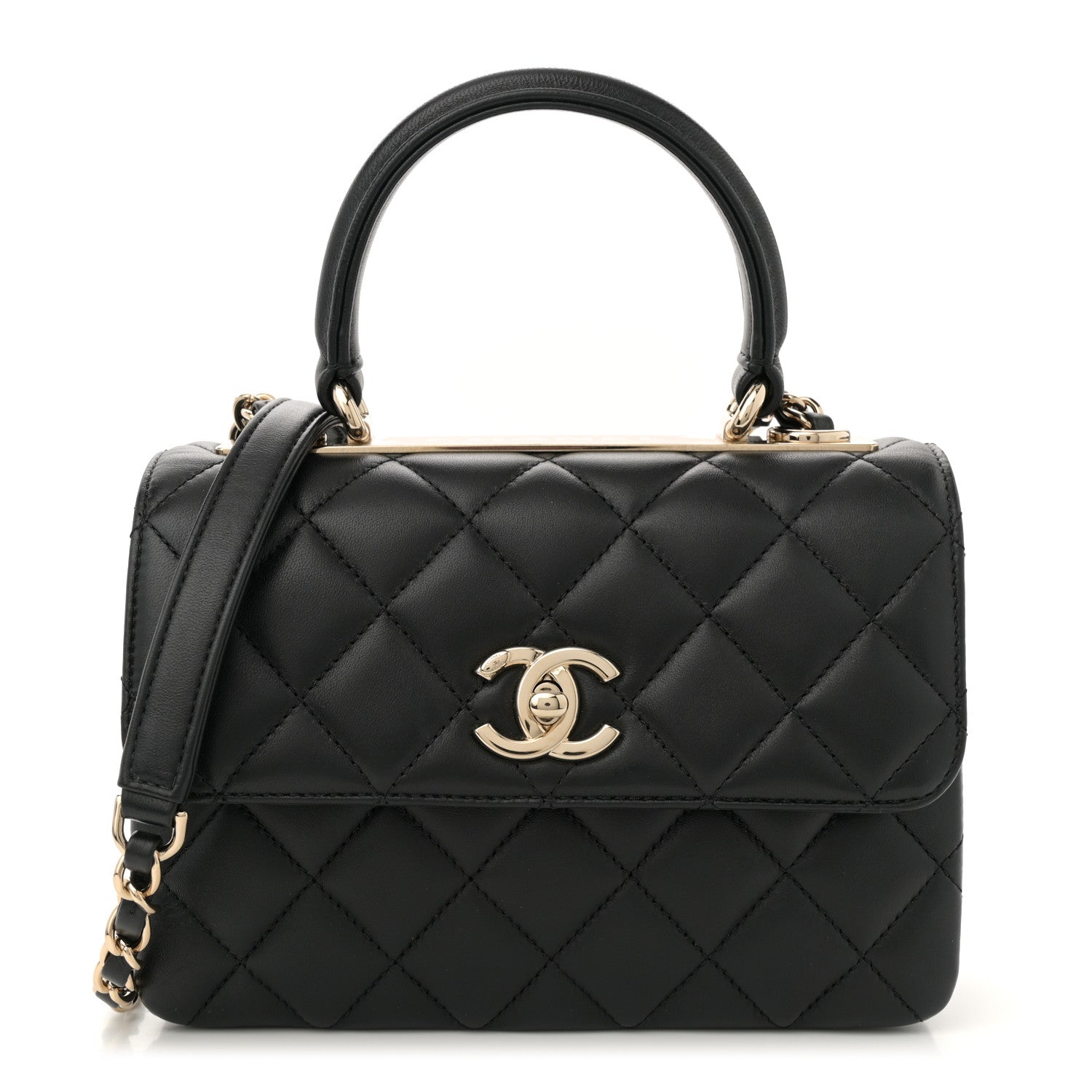 Lambskin Quilted Mini Trendy CC Dual Handle Flap Bag Black