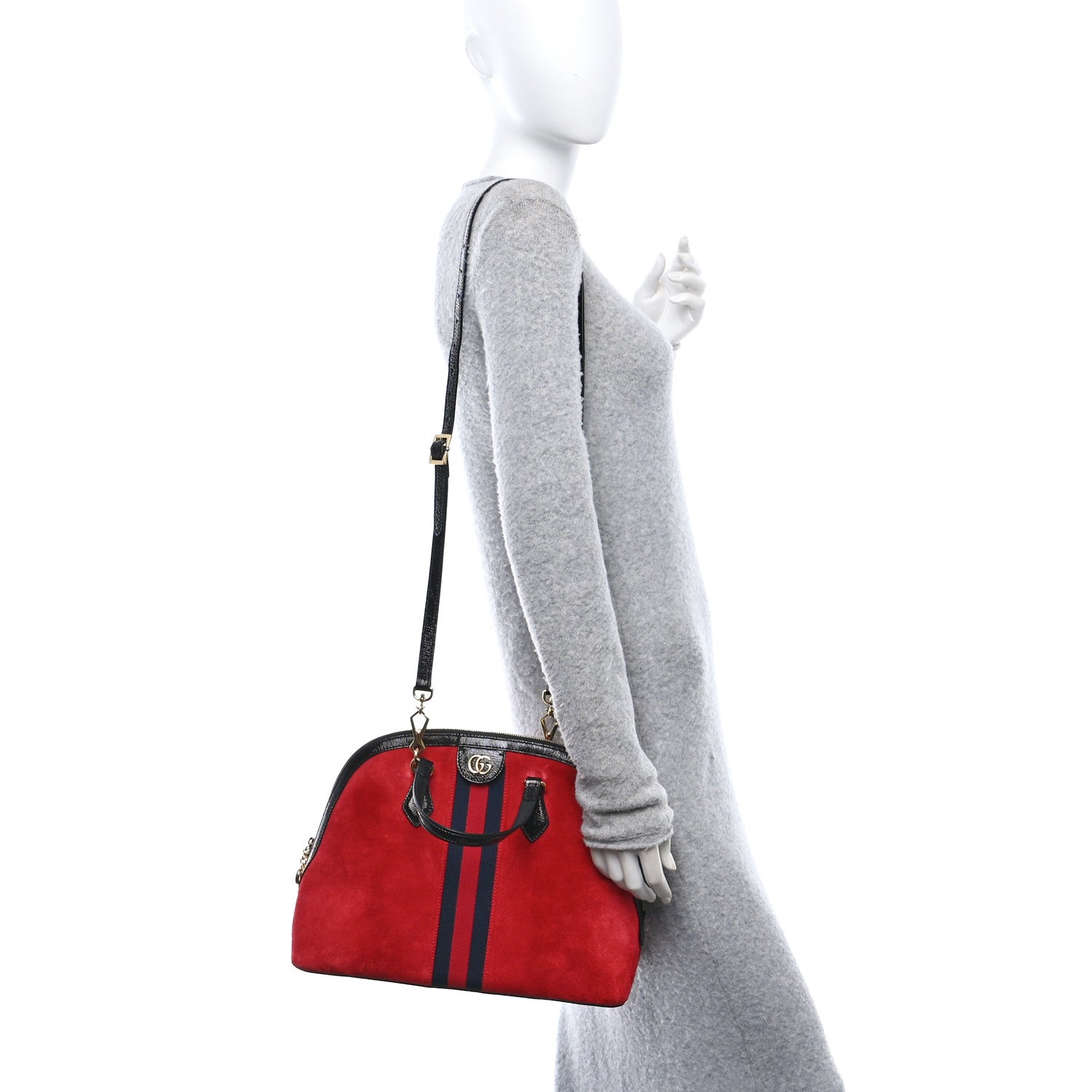 Suede Patent GG Web Medium Ophidia Top Handle Dome Bag Red