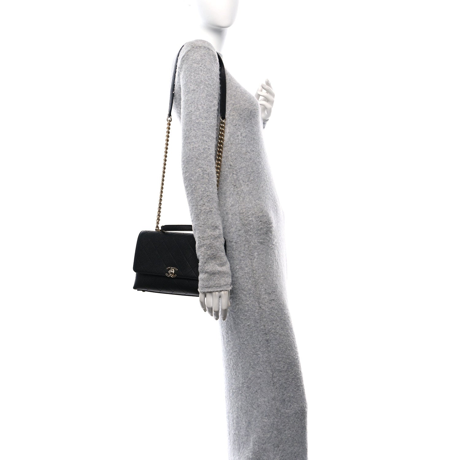 Grained Calfskin Small Stitched Flap Black