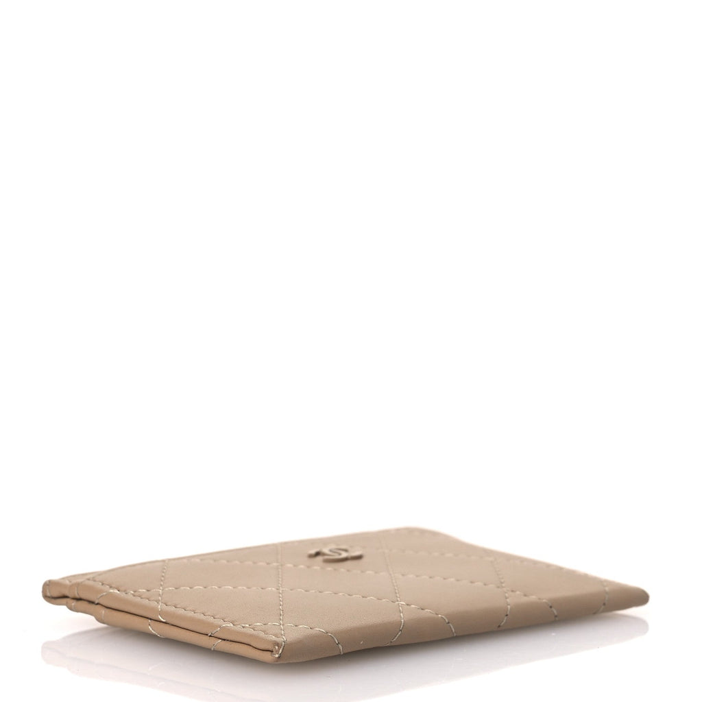 Lambskin Quilted  Holder Dark Beige