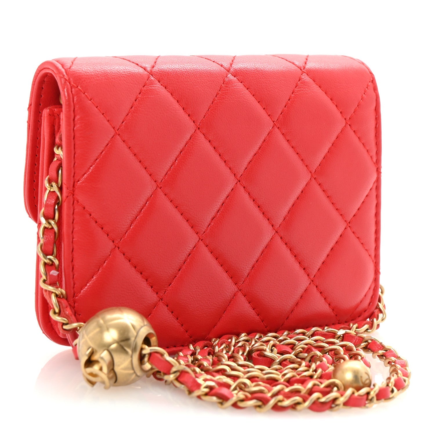 Lambskin Quilted Pearl Crush Clutch With Chain Red