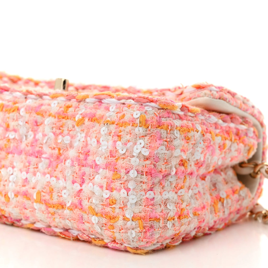 Tweed Braid Sequin Mini Flap White Pink Orange