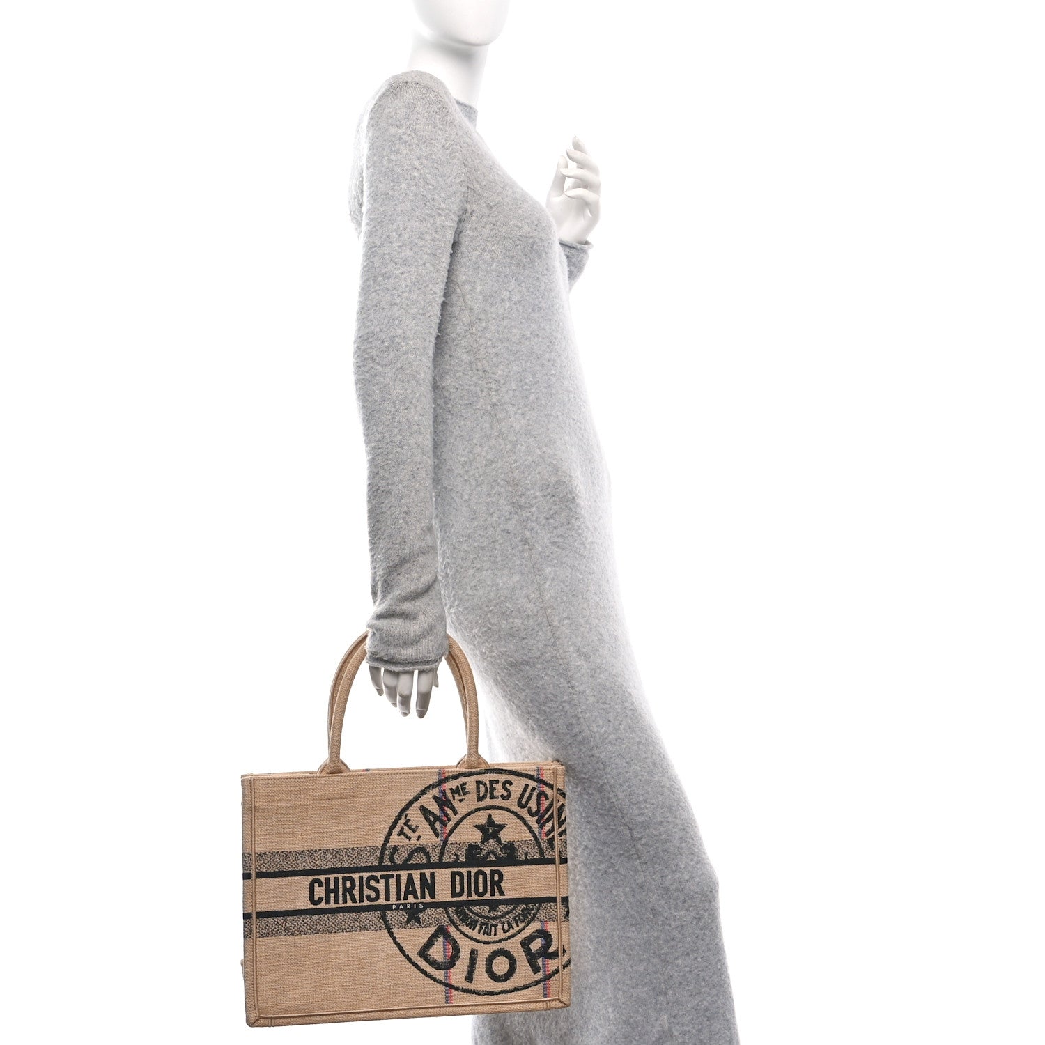 Canvas Jute Embroidered Medium Book Tote Black Beige