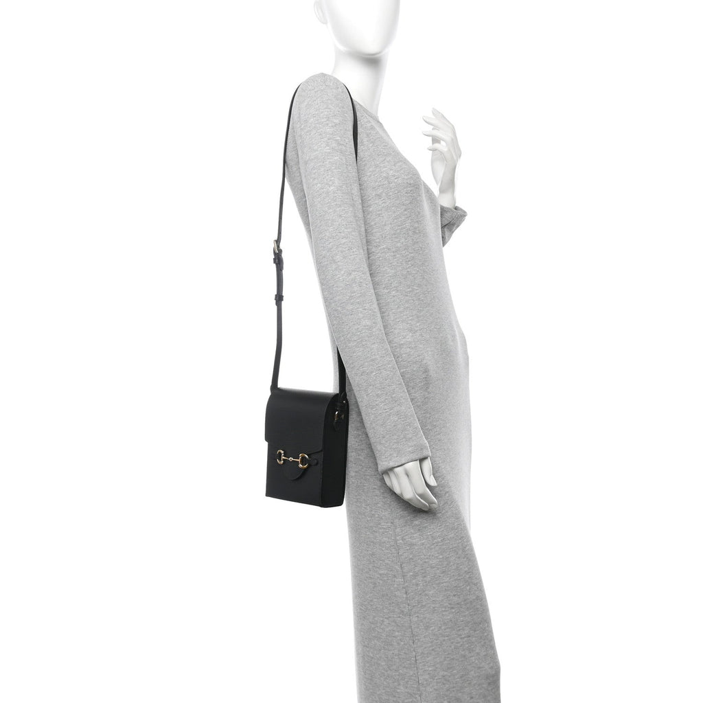 Dollar Calfskin Vertical Horsebit 1955 Crossbody Bag Black