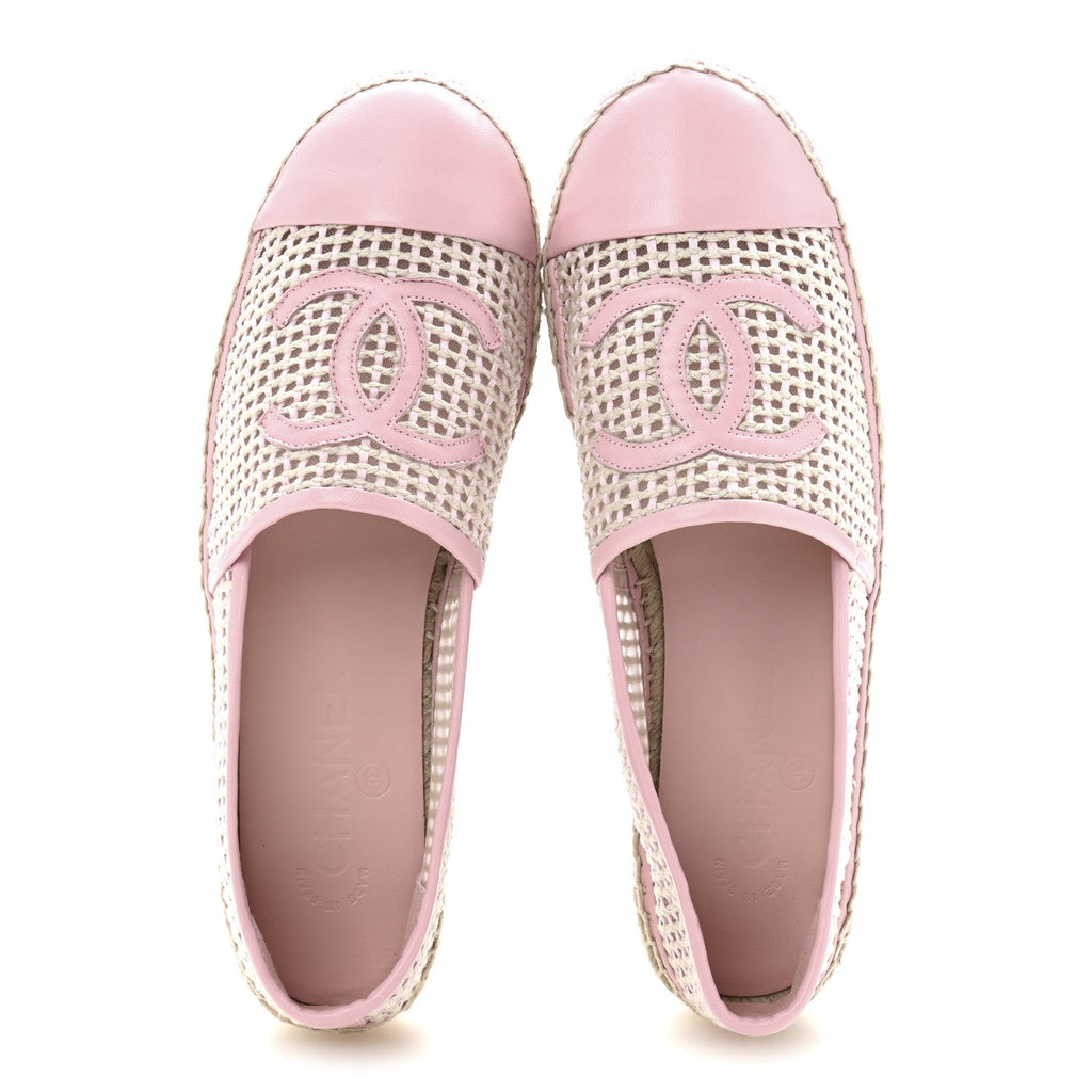 Mesh Lambskin CC Espadrilles 39 Light Pink Beige