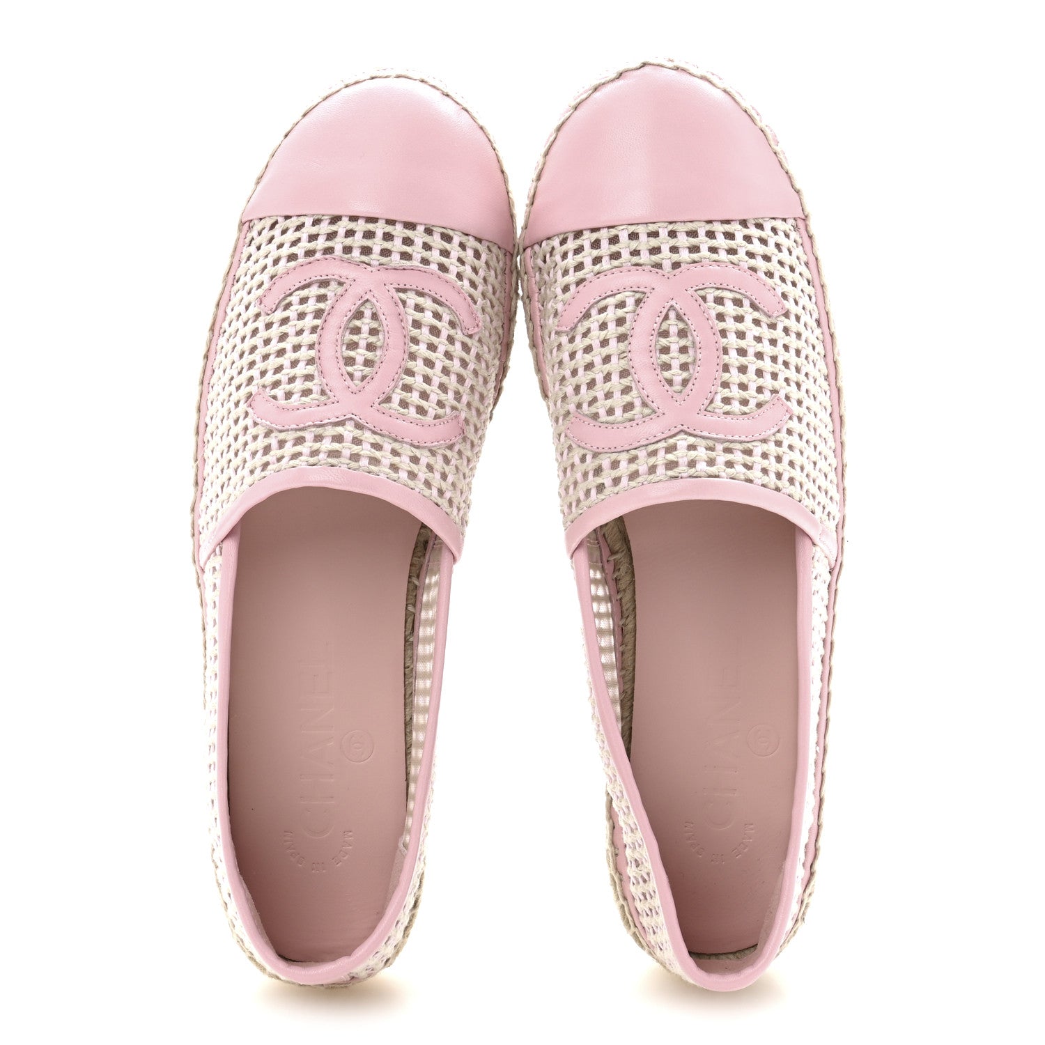 Mesh Lambskin CC Espadrilles 39 Light Pink Beige