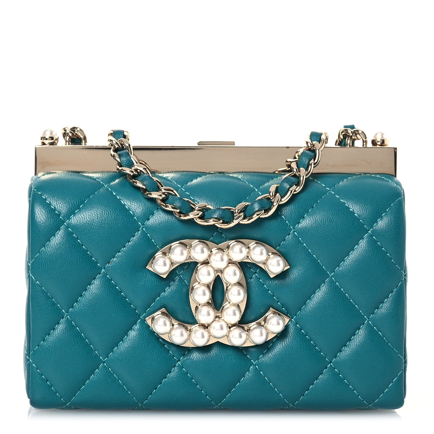 Lambskin Quilted Pearl CC Vanity Case Green