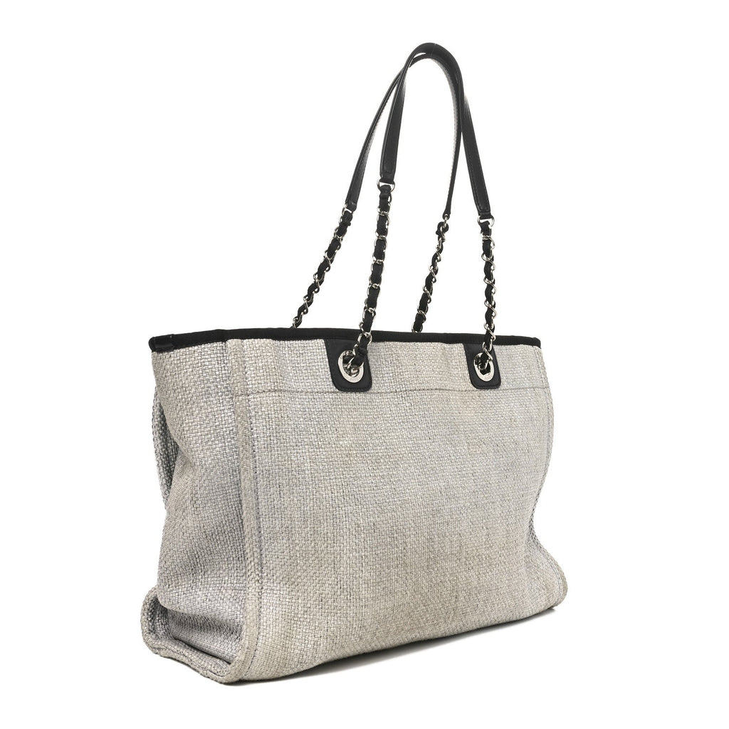 Woven Straw Raffia Small Deauville Tote Grey
