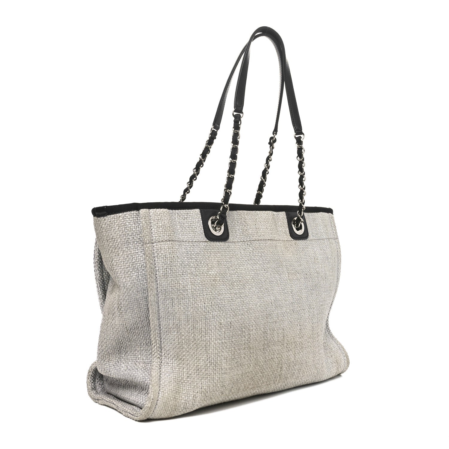 Woven Straw Raffia Small Deauville Tote Grey