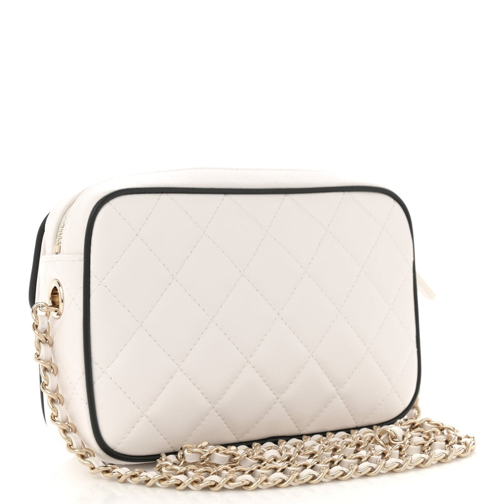 Lambskin Resin Quilted Chain Camera Bag White Black