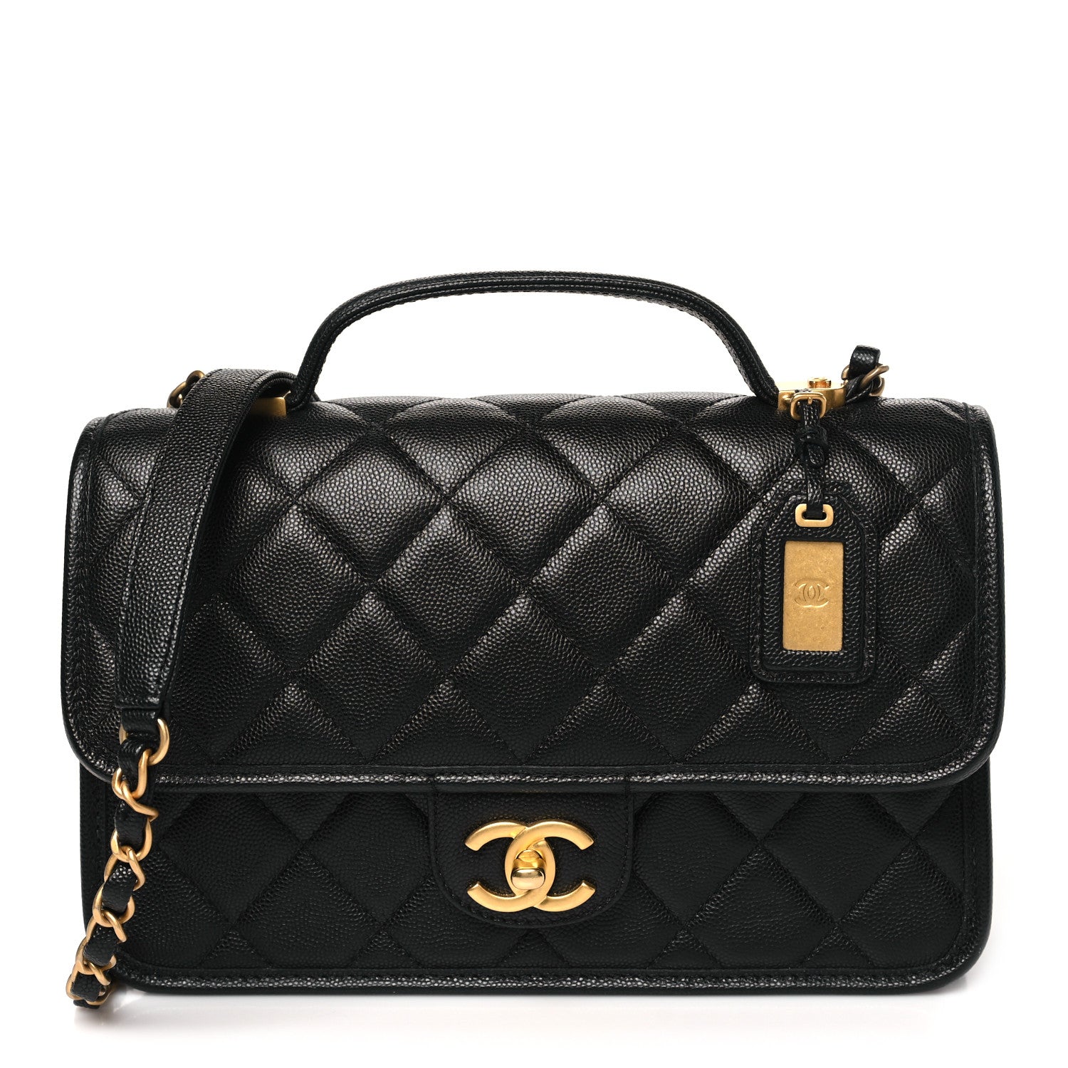 Caviar Quilted School Memory Small Top Handle Flap Black