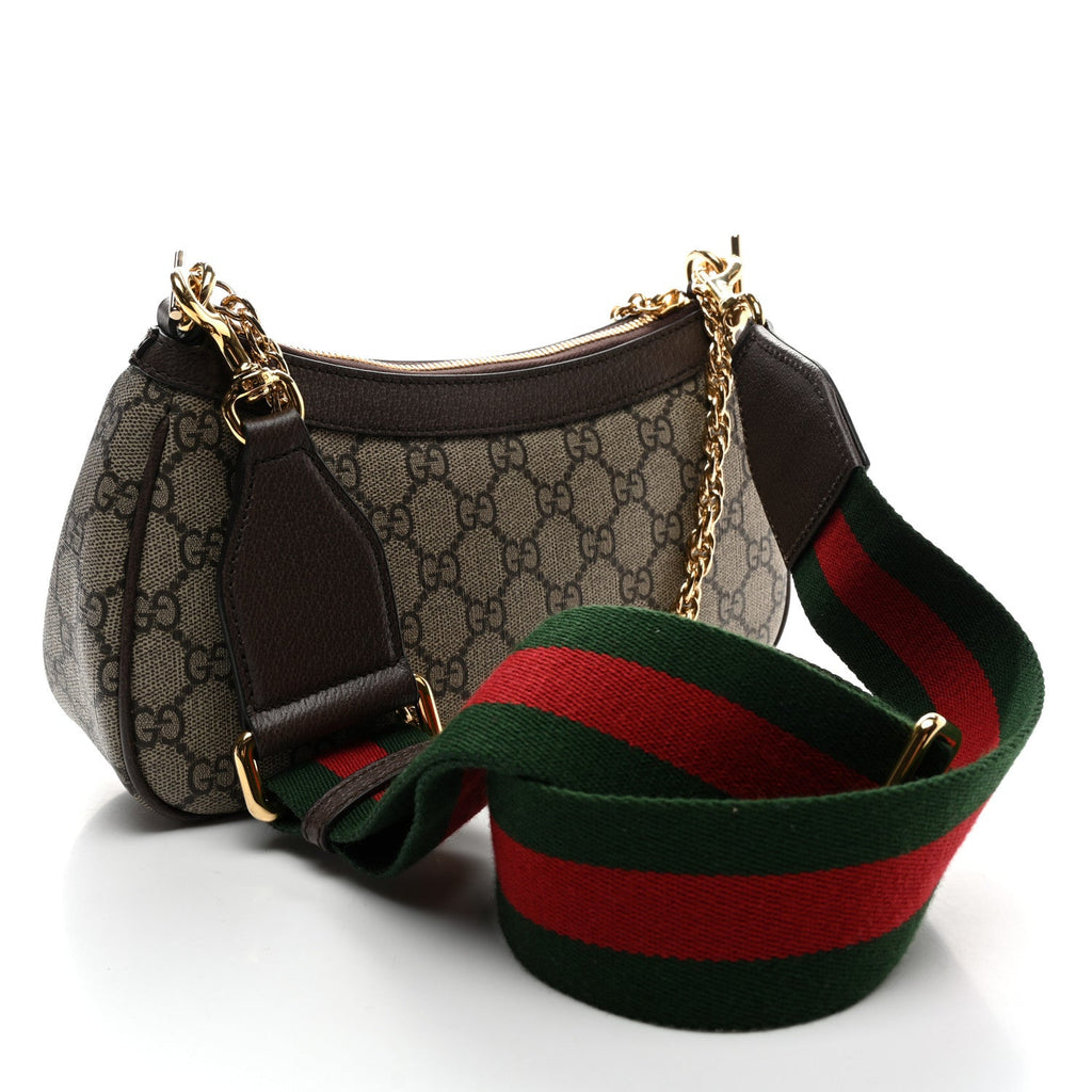 GG Supreme Monogram Textured Dollar Calfskin Web Small Ophidia GG Handbag Beige Ebony New Acero
