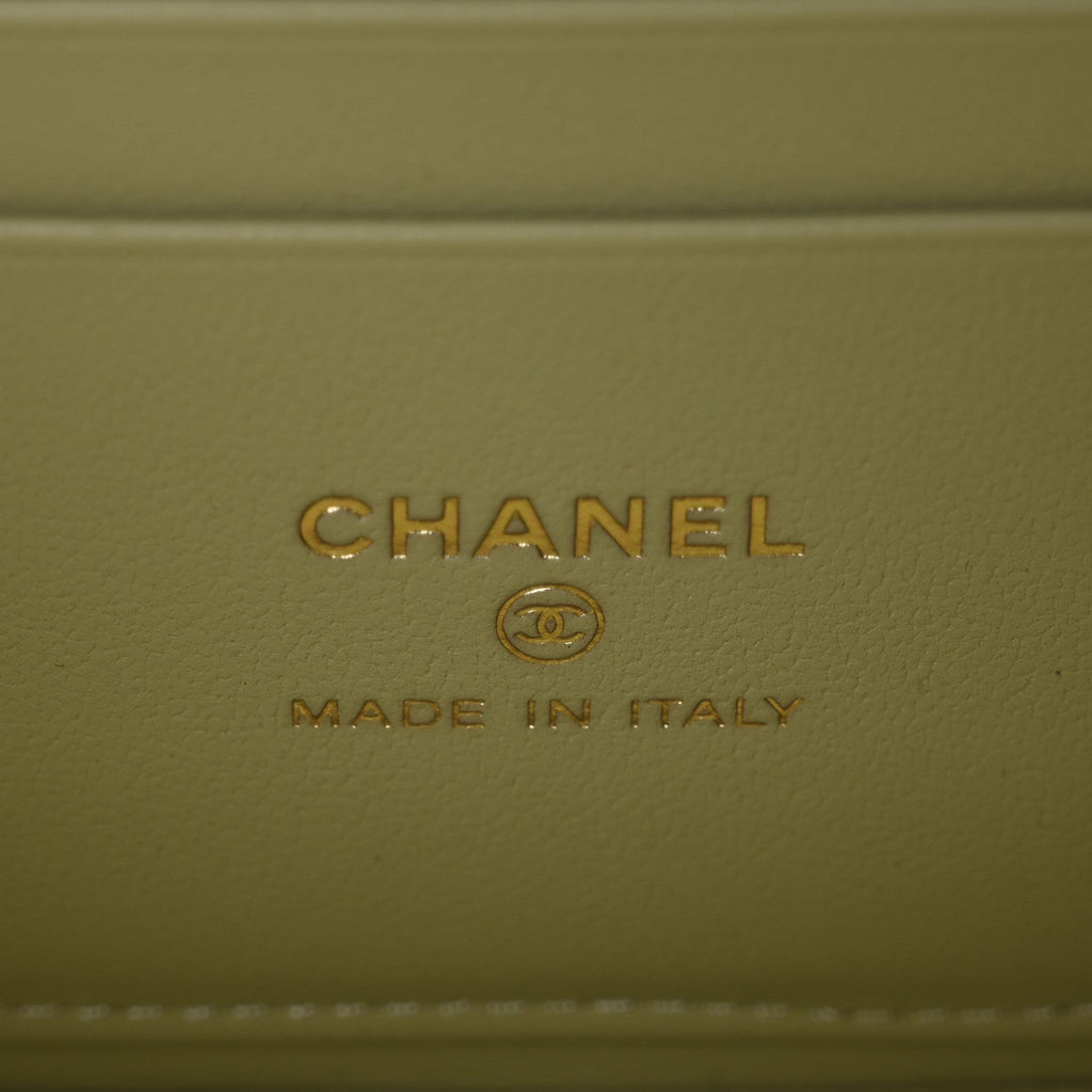 Lambskin Quilted Small Top Handle Vanity Case With Chain Light Green