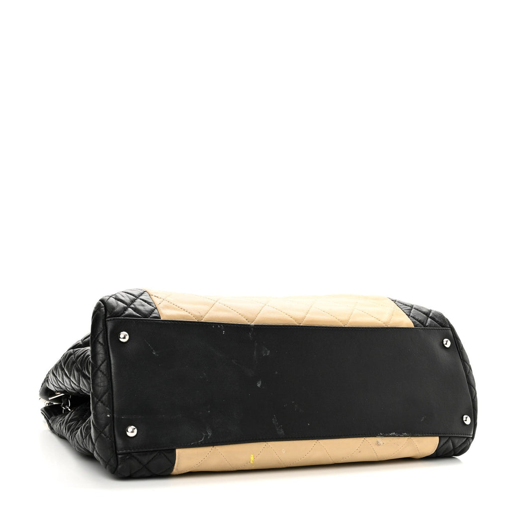 Lambskin Quilted Large CC Shopping Tote Black Rose Clair