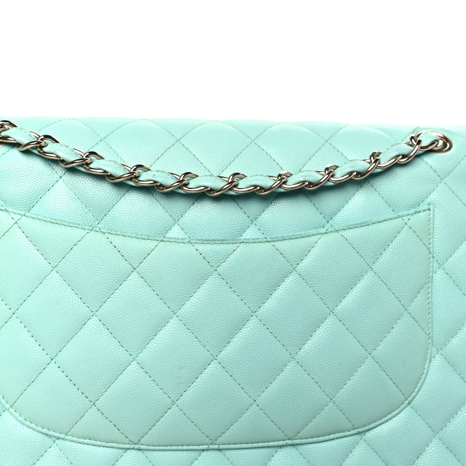 Caviar Quilted Jumbo Double Flap Light Green