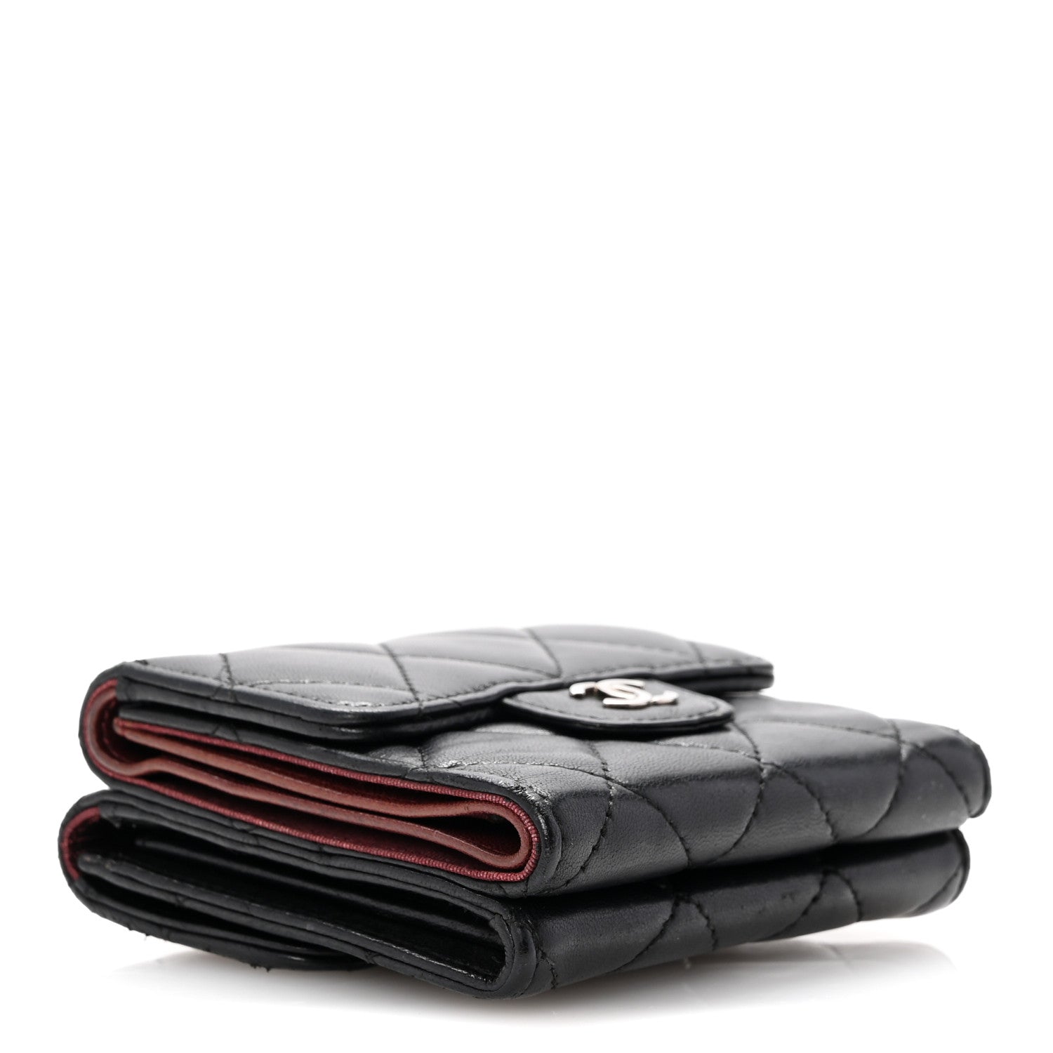 Lambskin Quilted Tri-Fold Flap Wallet Black