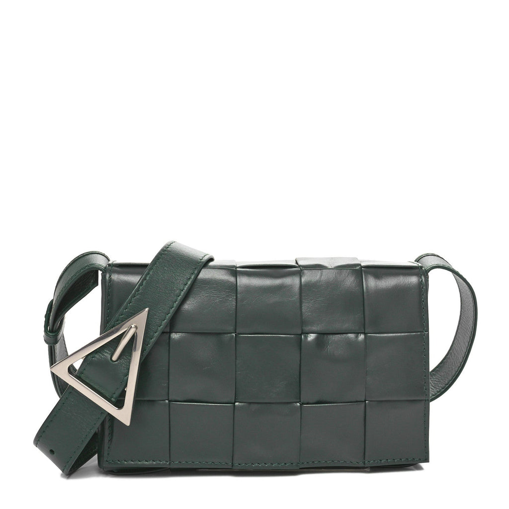 Paper Calfskin Maxi Intreccio Small Cassette Crossbody Bag Raintree