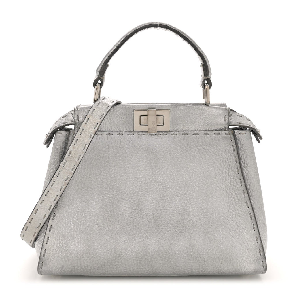 Cuoio Romano Lux Selleria Mini Peekaboo Iconic Satchel Argento