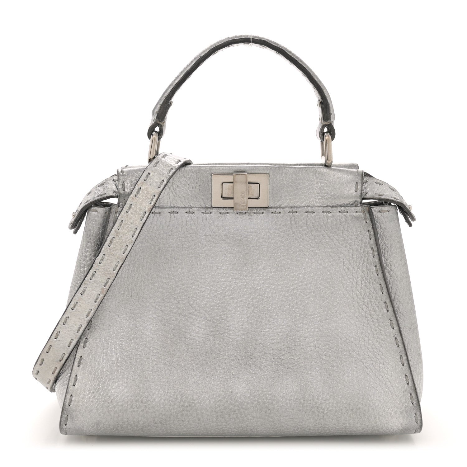 Cuoio Romano Lux Selleria Mini Peekaboo Iconic Satchel Argento