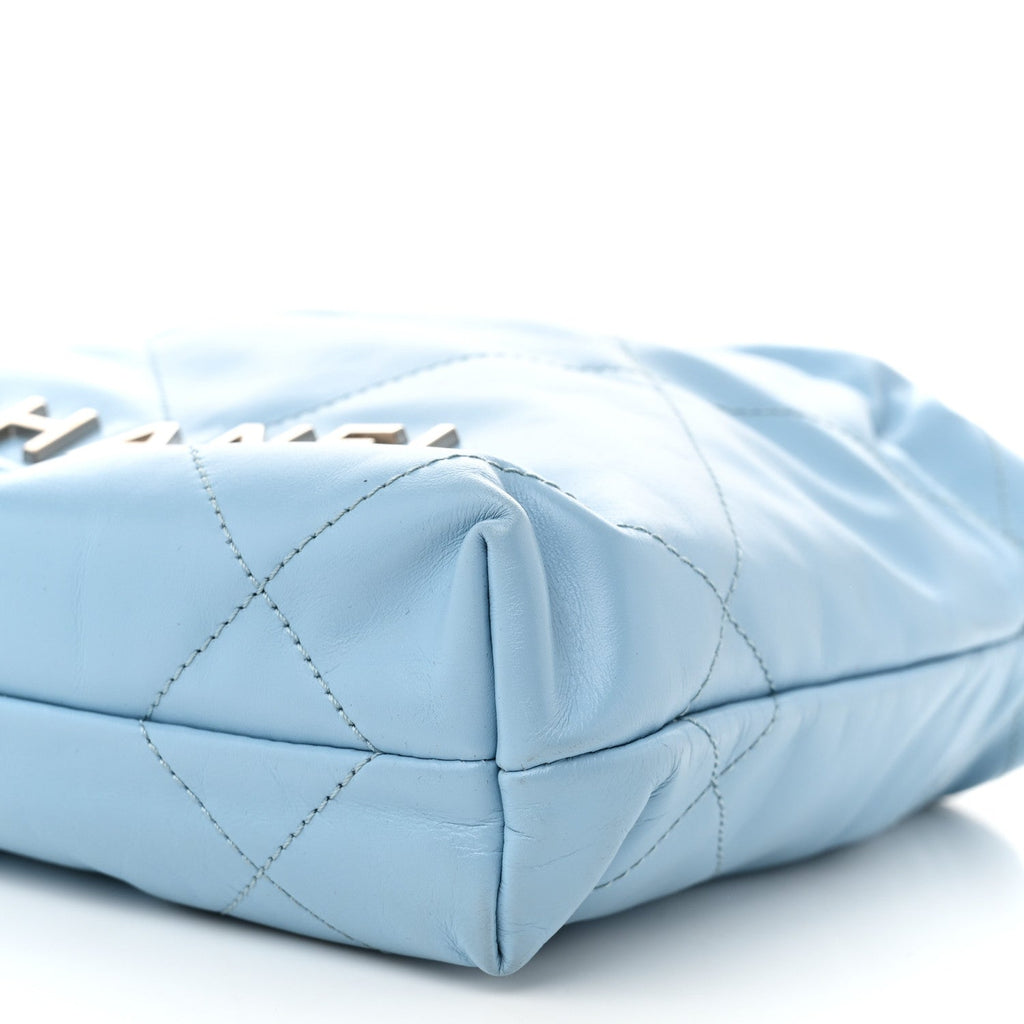 Shiny Calfskin Quilted Mini Chanel 22 Light Blue