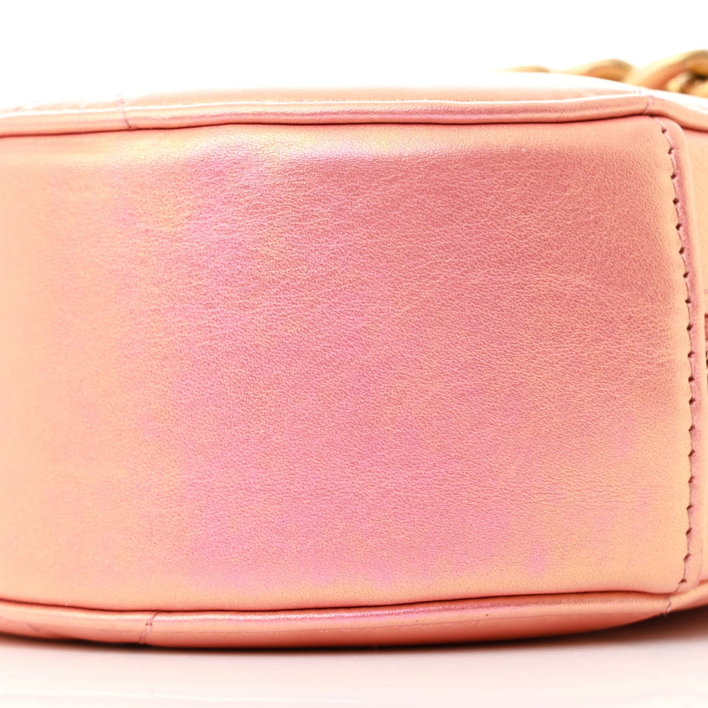 Iridescent Calfskin Quilted Chanel 19 Round Clutch With Chain Pink