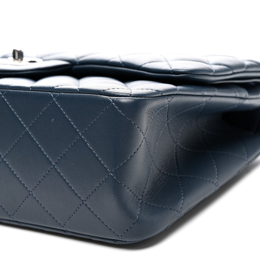 Lambskin Quilted Jumbo Double Flap Navy