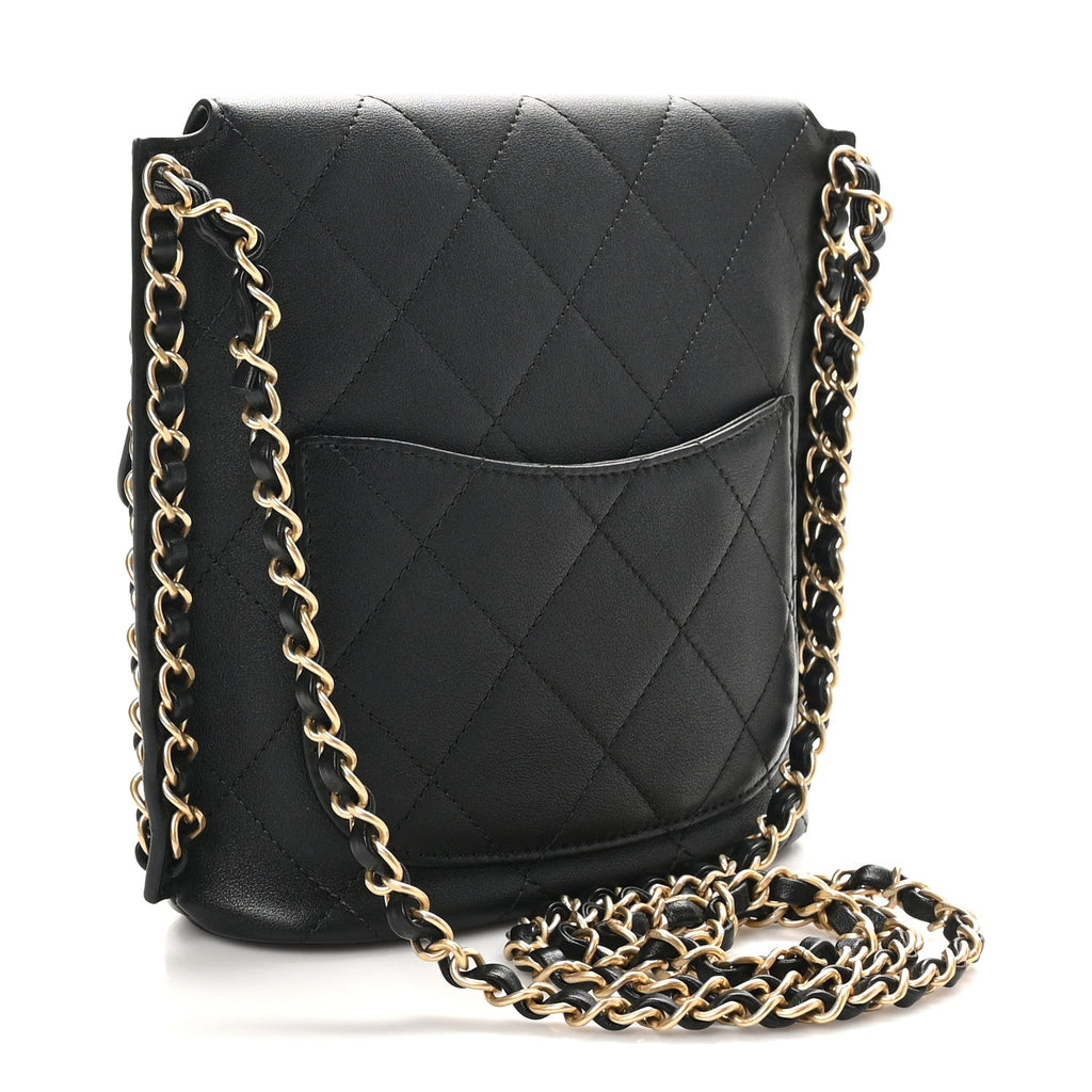 Calfskin Quilted Chain Small Hobo Bag Black