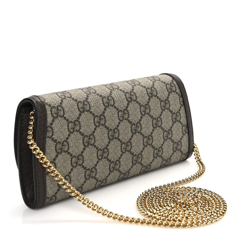 GG Supreme Monogram Textured Dollar Calfskin Blondie Continental Chain Wallet Beige Ebony New Acero