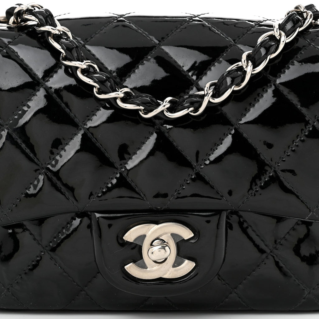 Patent Calfskin Quilted Mini Square Flap Black