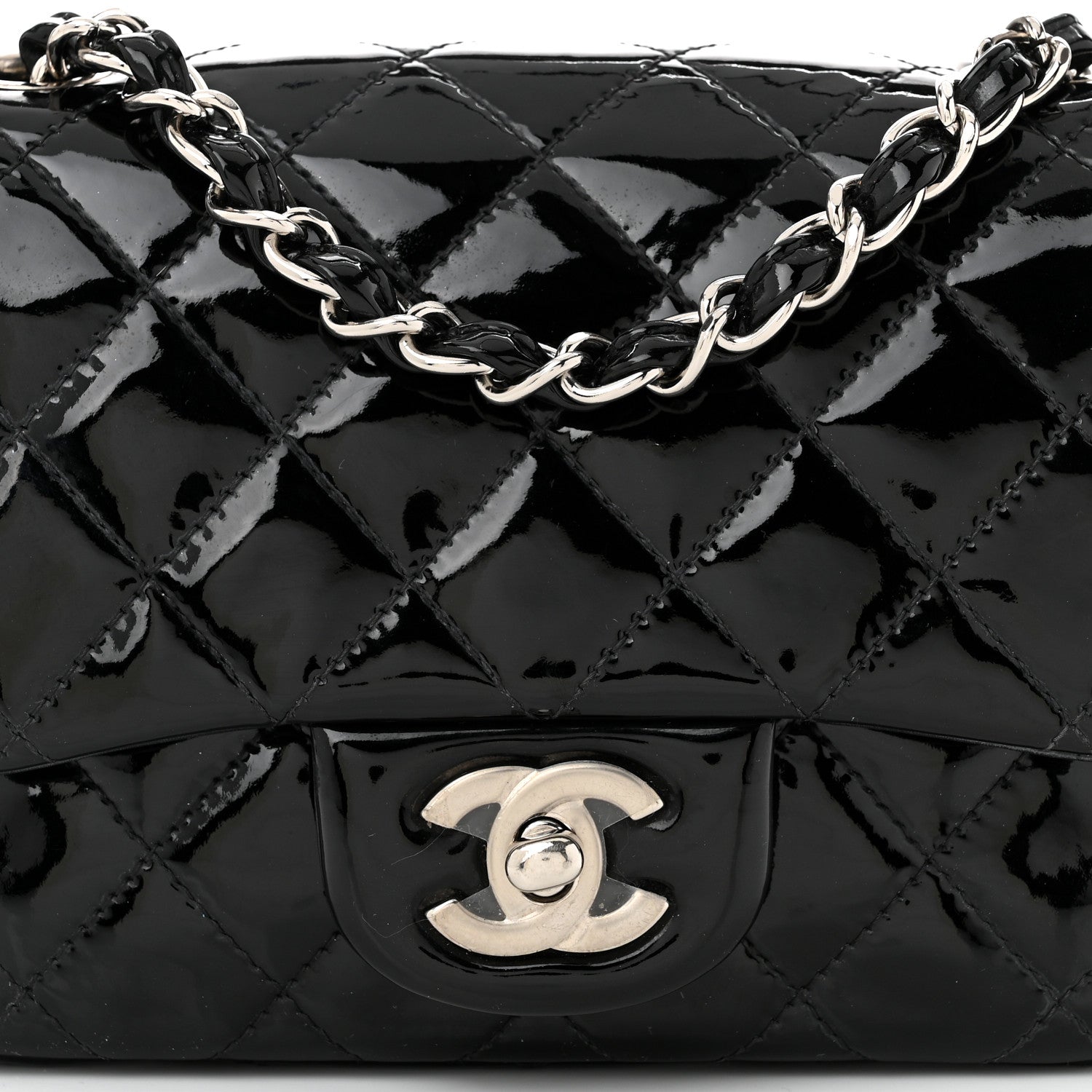Patent Calfskin Quilted Mini Square Flap Black