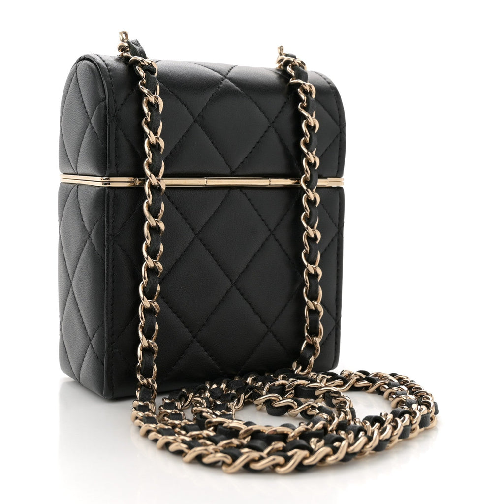 Lambskin Quilted Small Box With Chain Black
