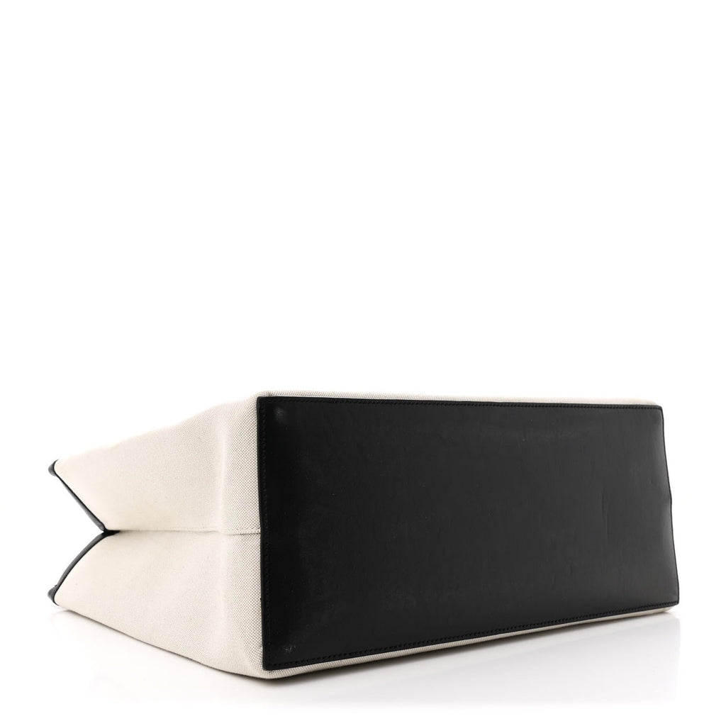 Canvas Calfskin Duty Free Tote Bag Natural Black