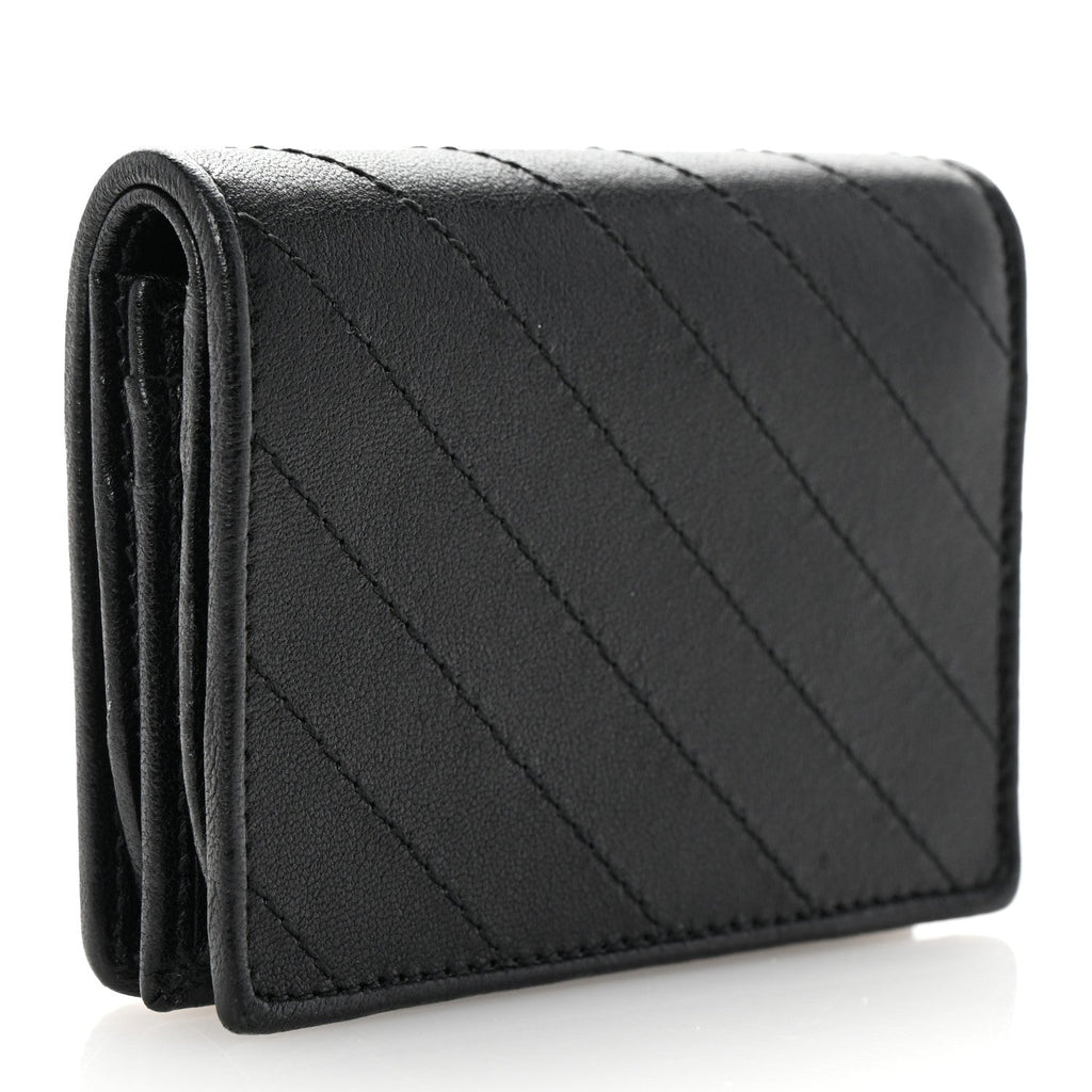 Sakai Be Green Calfskin Diagonal Stitched Blondie  Case Wallet Black