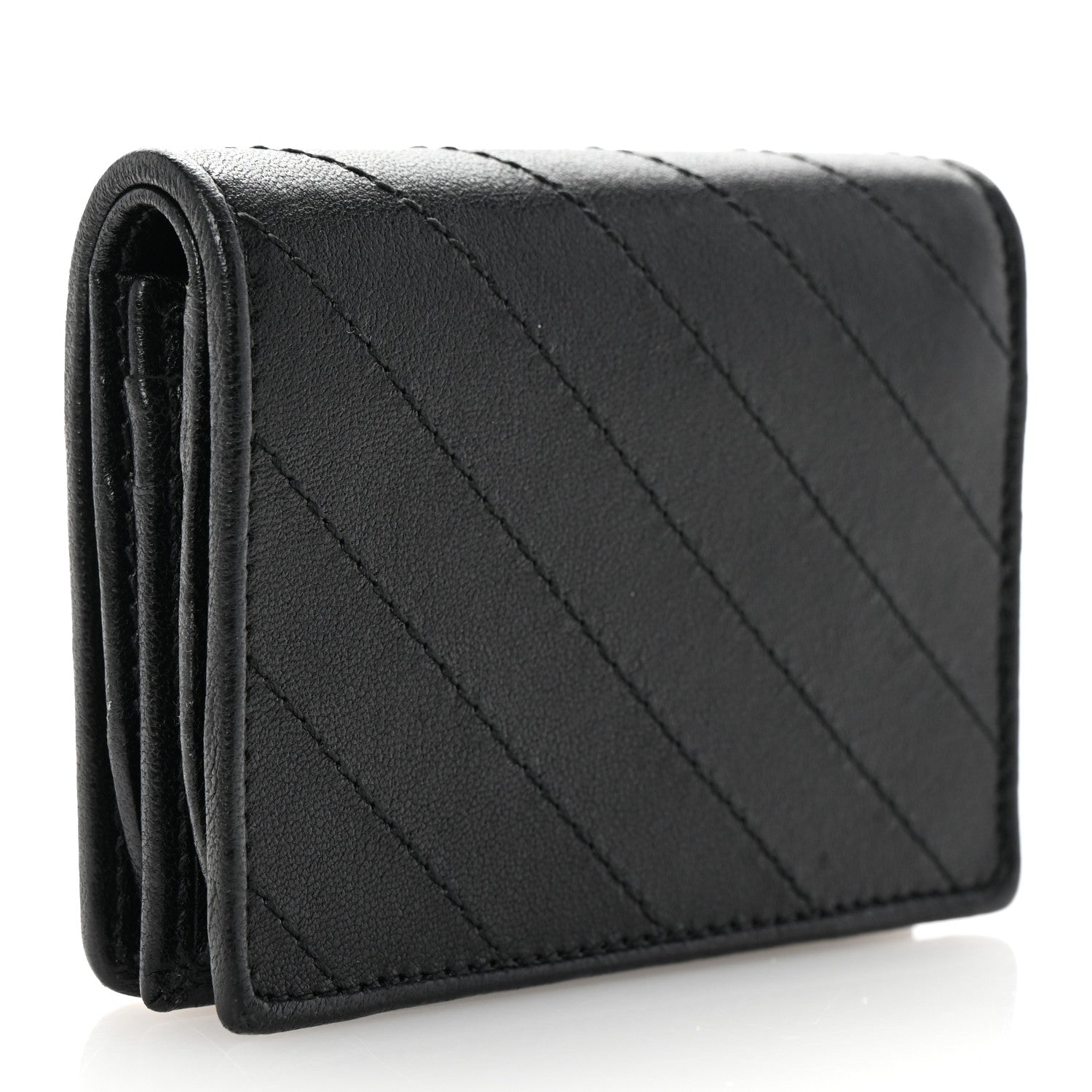 Sakai Be Green Calfskin Diagonal Stitched Blondie  Case Wallet Black
