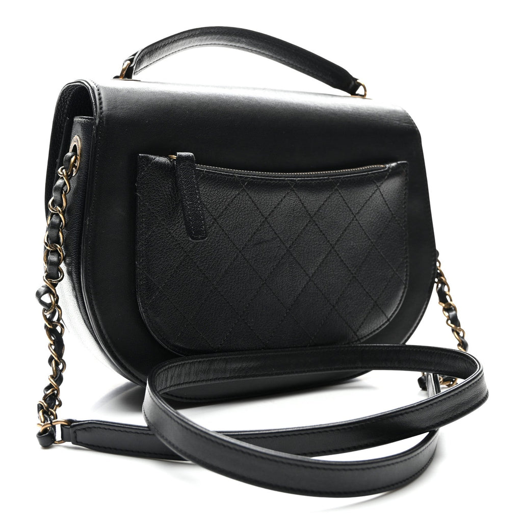Shiny Calfskin Goatskin Quilted Medium Coco Curve Messenger Flap Black