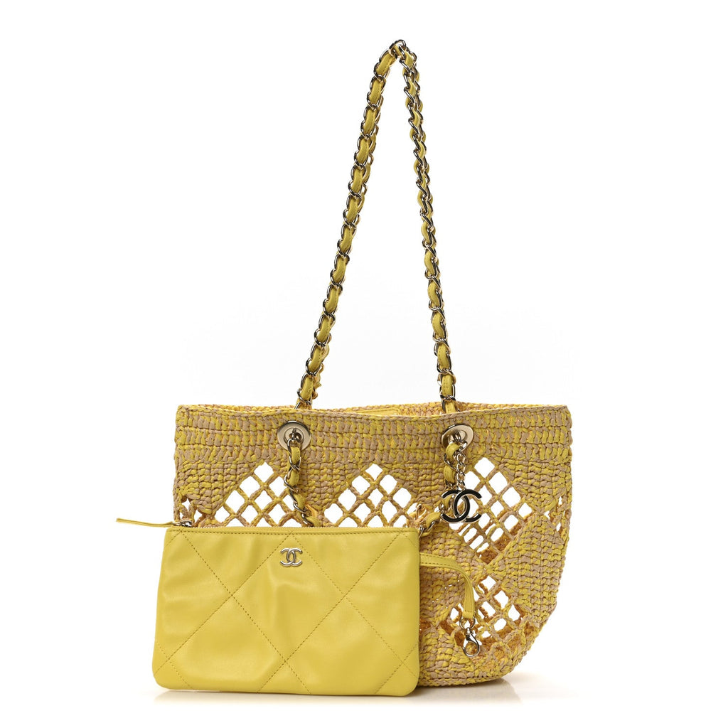 Straw Raffia Tote Beige Yellow