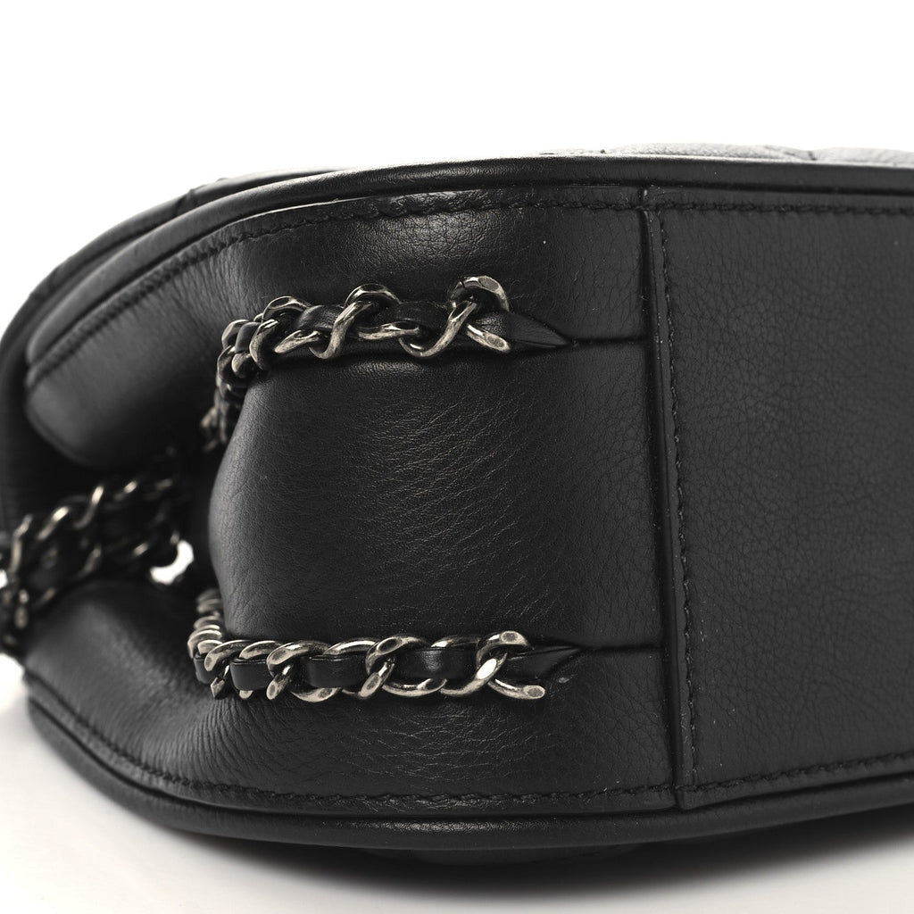Calfskin Quilted Small Frame In Chain Flap Black