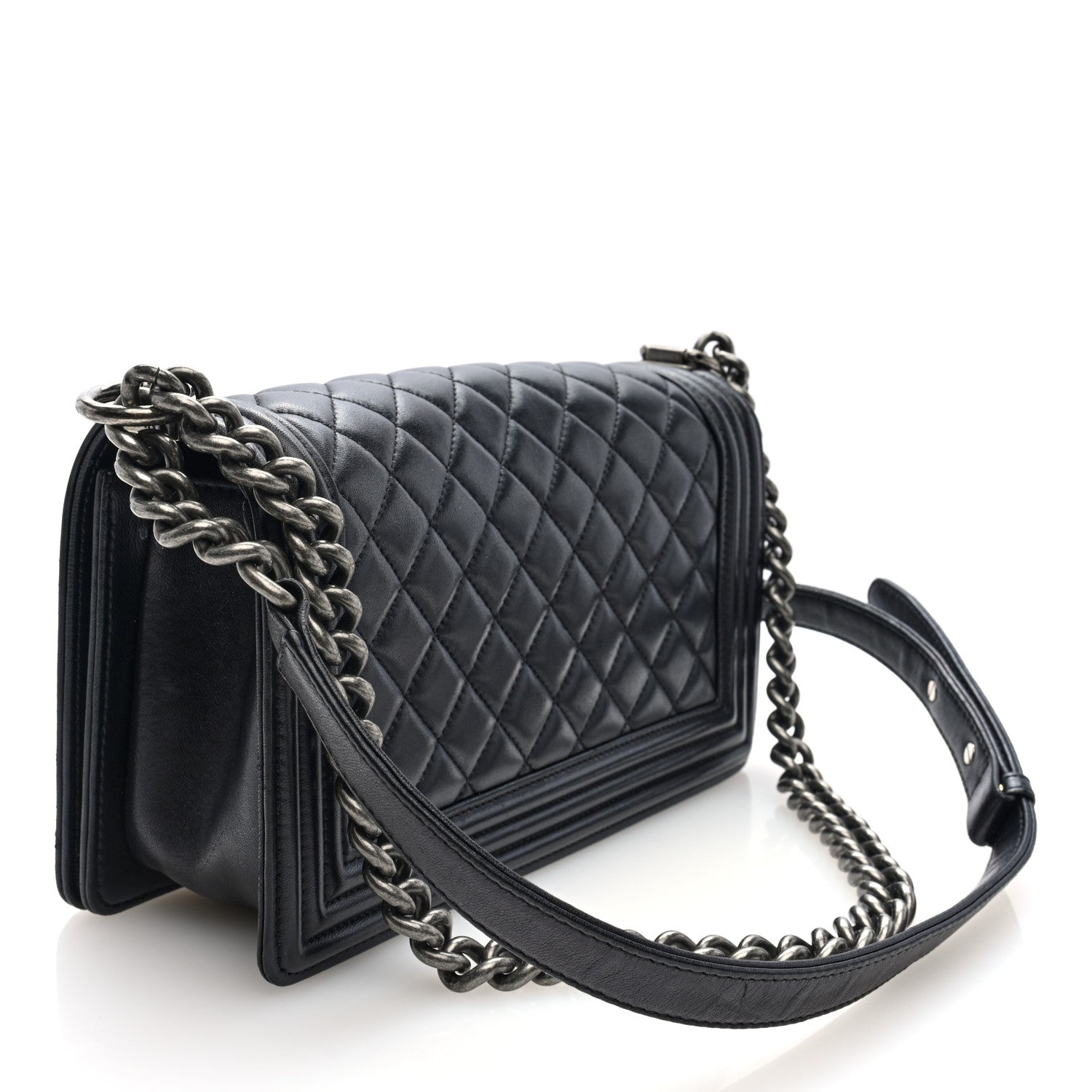 Lambskin Quilted Medium Boy Flap Black