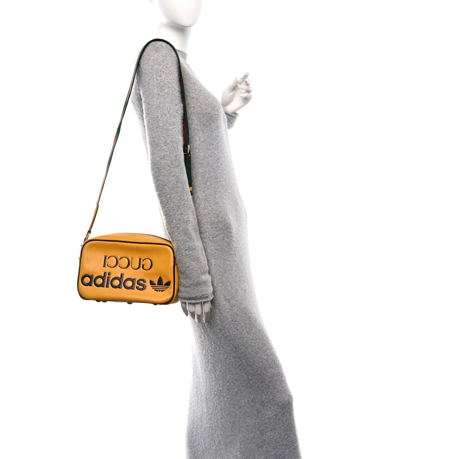 X ADIDAS Textured Dollar Calfskin Web Trefoil Logo Small Messenger Bag Crop Black