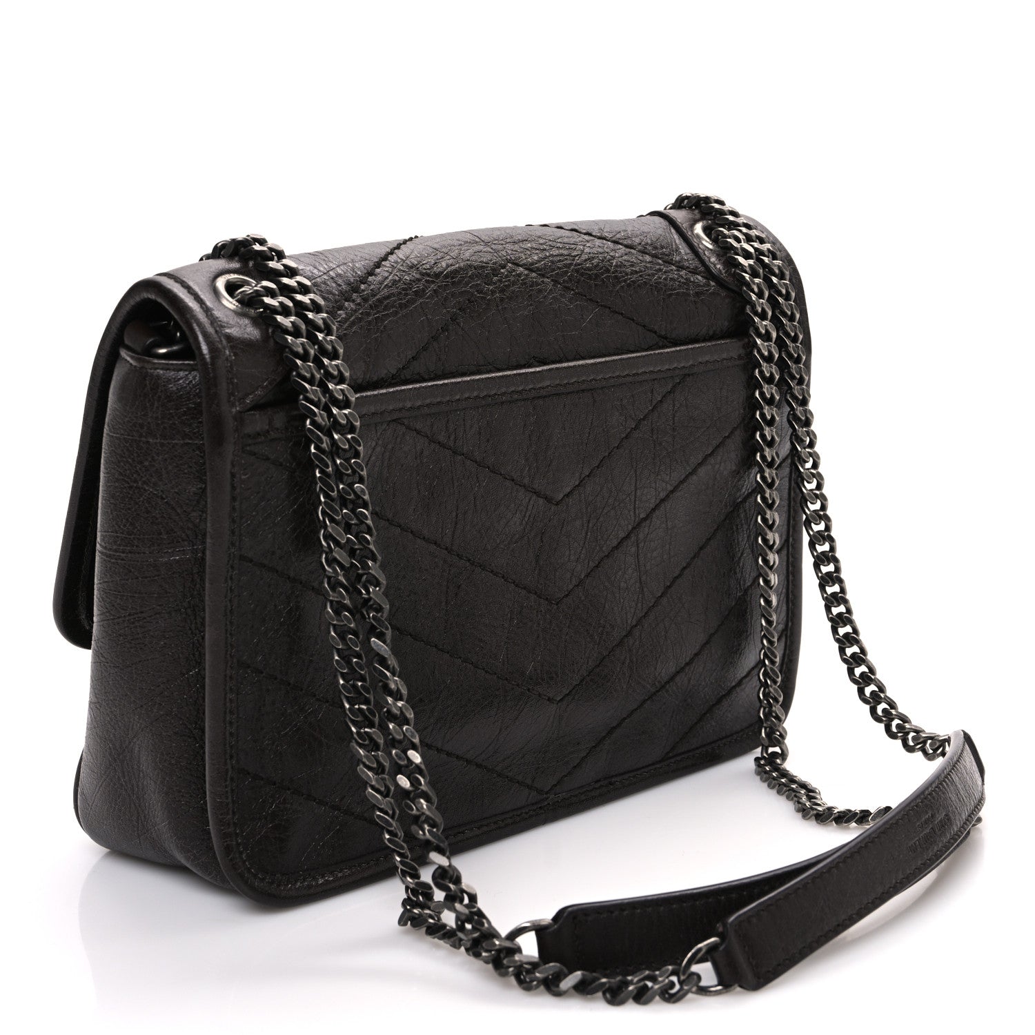 Crinkled Lambskin Matelasse Monogram Baby Niki Chain Satchel Chocolate