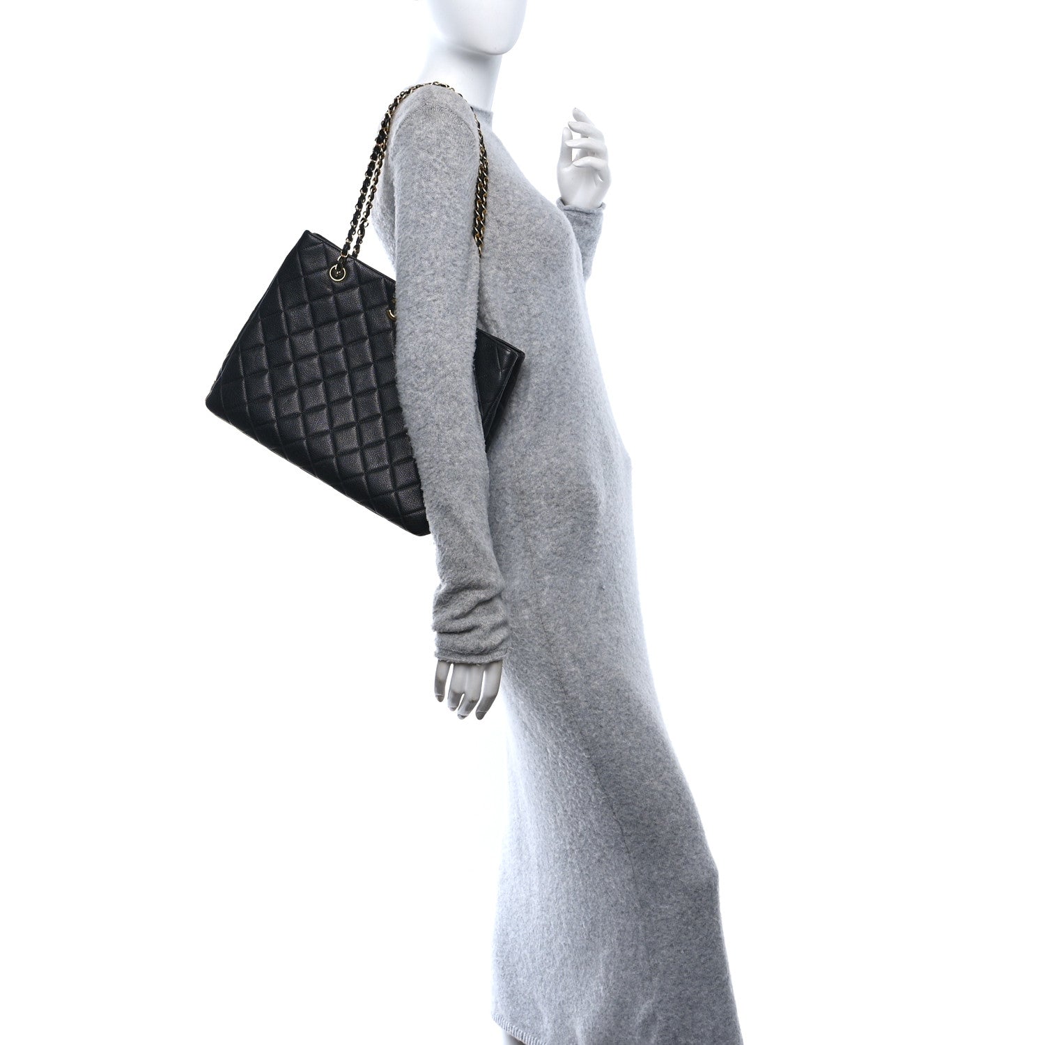 Caviar Quilted Shopper Tote Black