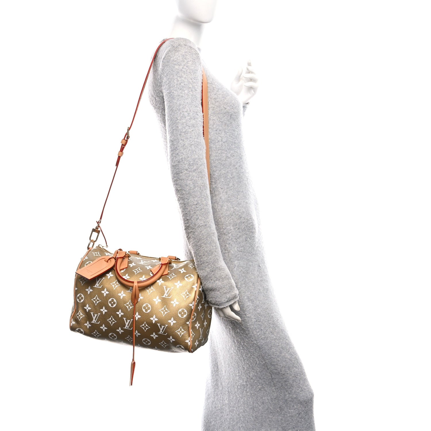 Metallic Calfskin Monogram Speedy P9 Bandouliere 30 Gold Kintsugi
