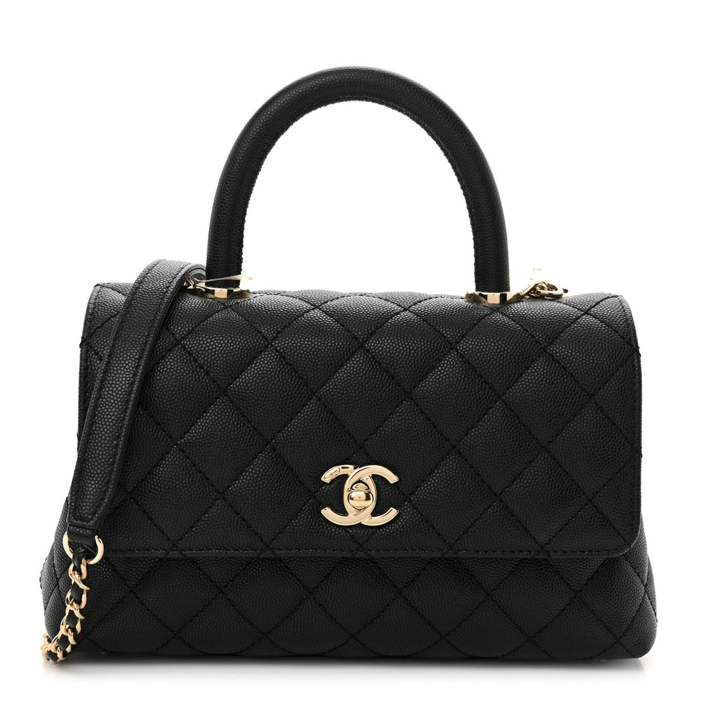 Caviar Quilted Mini Coco Handle Flap Black