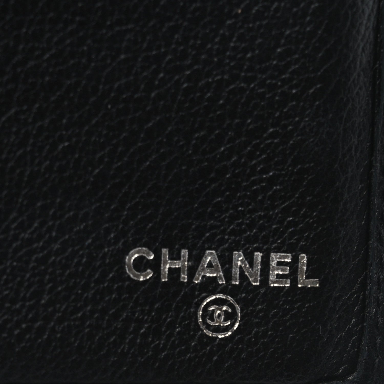 Goatskin Camellia Embossed Flap Wallet Black